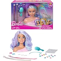 Barbie Doll Head for Hair Styling, Pastel Fantasy Hair with 20 Fairytale-Inspired Accessories Including Shimmer Stickers