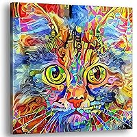 Abstract Cat Canvas Wall Art & Nursery Decor For Cat Kitten Lovers | Extra Large Unique Modern, Colorful, Aesthetic Cat-Themed Picture Wall Art Decoration For Bedroom, Living Room, Kitchen, Family Bathroom, Home Office, Nursery, Playroom | Christmas Animal Art Gift For Women, Men, Girls, Teens, Kids & Cat Lover Moms, Dads (Extra Large, 40