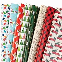 Plum Designs Flat Christmas Wrapping Paper Sheets| Bulk Pack| 8 Designs| 48 Sheets| 20in X 30in a sheet| Assorted Designs