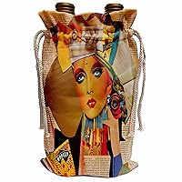 Vintage Woman Colorful Mixed Media Collage - Wine Bags (wbg-385436-1)