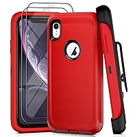 iPhone XR Case with Belt Clip and 2 Pack Screen Protector - Military Grade Rugged Full Body Phone Case for Men and Women (Red+Black)
