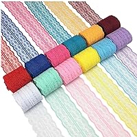 FQTANJU 12 Rolls 60 Yards Lace Ribbon Mixed Color Floral Pattern Fabric by The Roll, for Bridal Wedding Decorations, Invitation Cards, Hair Bow Making, DIY Sewing, Gift Wrapping, 1-3/4 Inch Wide