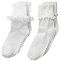 Jefferies Socks Big Girls' Ruffle and Ripple Edge Turn Cuff Socks(Pack of 2)