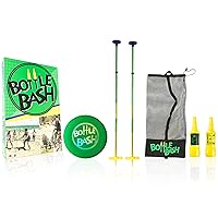 Bottle Bash Outdoor Flying Disc Game Set – Disc Toss Game for Family, Adult & Kids, Backyard and Beach Game - Frisbee Target Lawn Game with Poles & Bottles (Beersbee & Polish Horseshoes)