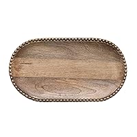 Creative Co-Op 16 Inches Hand-Carved Mango Wood Beads, Natural and Gold Finish Tray