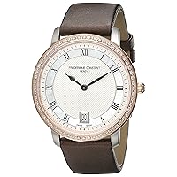 Frederique Constant Women's FC220M4SD32 Slim Line Stainless Steel Watch with Brown Satin Band