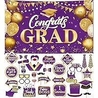 KatchOn, Graduation Photo Booth Props 2024 - Pack of 33, Congrats Grad Banner Purple and Gold - XtraLarge 72x44 Inch | Purple Graduation Backdrop, 2024 Graduation Party Decorations | Prom Decorations