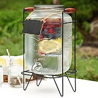 Navaris Beverage Dispenser with Spigot - 1 Gallon (4 L) Glass Drink Jar  with Fruit Infuser and Ice Insert - for Cold Drinks, Water, Parties