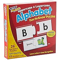 Trend Enterprises: Fun-to-Know Puzzles: Uppercase & Lowercase Alphabet, Learn Letter & Case Recognition, 26 Two-Sided Puzzles, Self-Checking, 52 Puzzles Total, for Ages 3 and Up