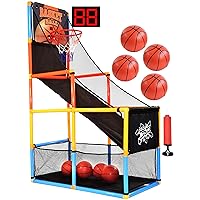Kiddie Play Basketball Arcade Game Indoor with Electronic Scoreboard for Kids with Hoop and 4 Balls, Air Pump Included