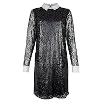Women's Floral Metallic Lace Shift Shirt Dress-B-10