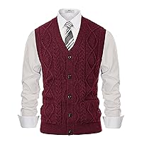 PJ PAUL JONES Men's Sweater Vest V-Neck Sleeveless Cable Knitted Cardigan Vest