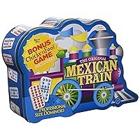 Mexican Train Double 12 Professional Size Dominoes with Bonus Chickenfoot Game Included Travel Tin Board Game, 91 Tiles, Challenging, Fun Game for Ages 6 Years & Up, Blue