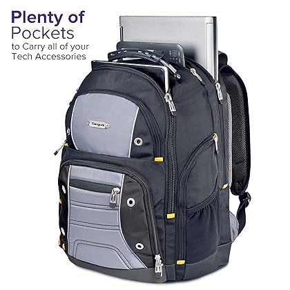 Targus Drifter II Backpack Design for Business Professional Commuter with Large Compartments, Durable Water Resistant, Hidden Zip Pocket, Protective Sleeve fits 17-Inch Laptop, Black/Gray (TSB239US)