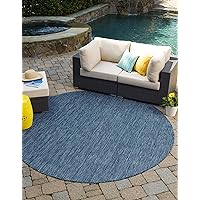 Unique Loom Collection Casual Transitional Solid Heathered Indoor/Outdoor Flatweave Area Rug (8' Round, Blue/Navy Blue)