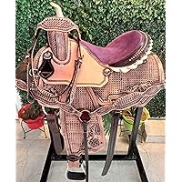 Manaal Enterprises Pony & Adult Handmade Premium Leather Western Barrel Racing Trail Equestrian Horse Saddle Size 10-18 inch