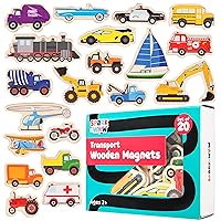 SPARK & WOW Wooden Magnets - Transport - Set of 20 - Magnets for Kids Ages 2+ - Cute Transportation Magnets for Fridges, Whiteboards and More