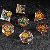 DND Shiny Star & Flowers,DND Dice Set Handmade 7 Accessories Sharp Edge Dice for Dungeons and Dragons TTRPG Games, Multi-Sided RPG Polyhedral Resin Sharp Edge Dice Roleplaying Games