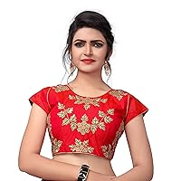 TreegoArt Women's Indian Ethnic Wear Embroidered Malbari Silk Extra Sleeve With Readymade Blouse -(BL-10004-Red)