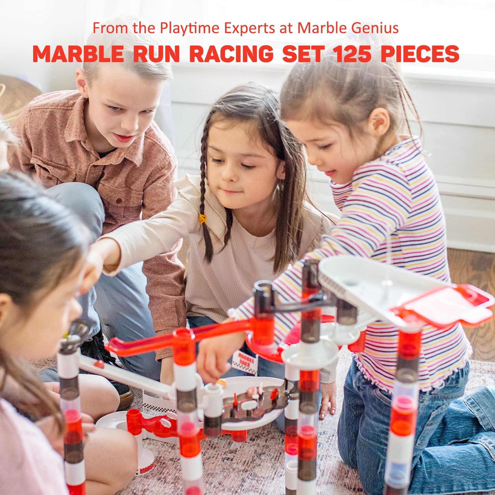 Marble Genius Marble Run Racing Set: 125-Piece Marble Run Racing Set Toys for Kids, Marbles Maze Tower Building Blocks, Marble Race Track Rolling Game, Educational Learning STEM Toy Gift, Racing