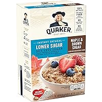 Quaker Instant Oatmeal Lower Sugar Maple & Brown Sugar, 10-Count 1.19oz Boxes (Pack of 6)