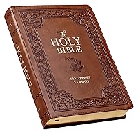 KJV Holy Bible, Giant Print Full-size Faux Leather Red Letter Edition - Thumb Index & Ribbon Marker, King James Version, Saddle Tan Floral