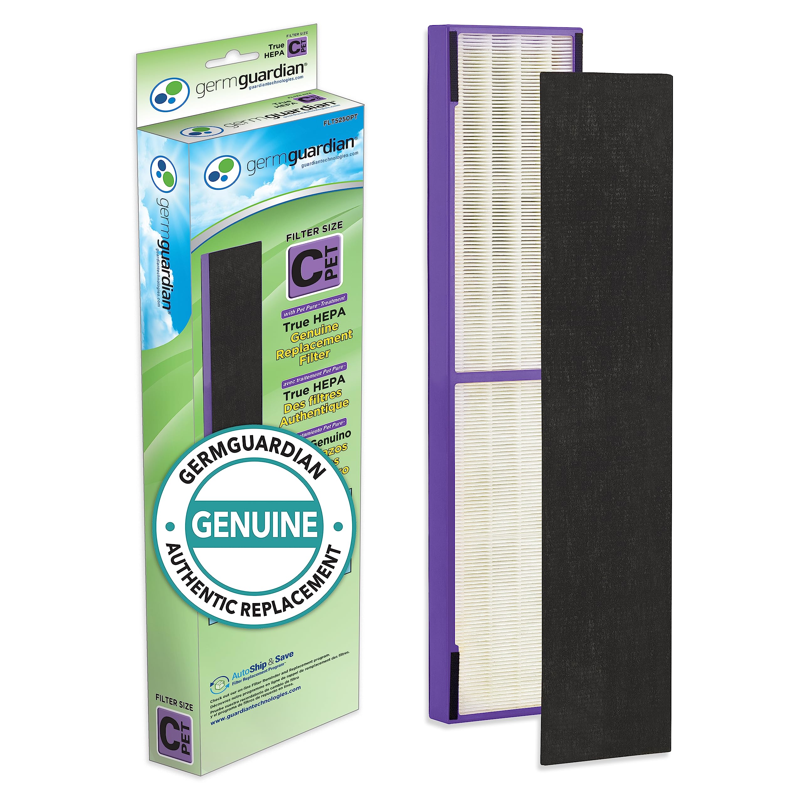 Germ Guardian Filter C Pet Pure HEPA Genuine Air Purifier Replacement Filter, Removes 99.97% of Pollutants, for AC5000, AC5250, AC5300, AC5350, CDAP5500, AP2800, Black/Purple, FLT5250PT