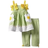 Bonnie Jean Baby Girls Daisy Seersucker Dress Set Outfit w/Leggings, Fuschia, 2T - 4T