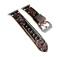 NICKSTON Embossed Tooled Dark Brown Genuine Leather Luxury Band Strap Compatible with Apple Watch 38 mm 40 mm 42 mm 44 mm iWatch 1 2 3 4 Series (38 mm Watch Case Size, 1st Engraved Silver Colour