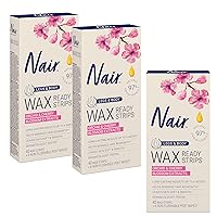 Nair Hair Remover Wax Ready Strips for Legs & Body, No Mess Waxing Kit for Hair Removal, 3-pack Wax Strips, 40ct Each Wax Kit