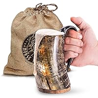 Norse Tradesman Original LG Viking Drinking Horn Mug - 100% Authentic Beer Horn Tankard With Natural Surface & Burlap Gift Sack | The Original, Low Polish, approx. 16 oz