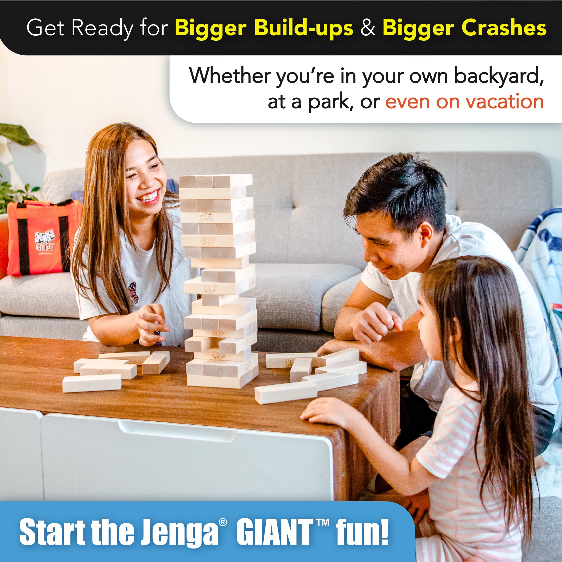 Jenga Official Giant JS4 - Oversized Stacks to Over 3 Feet in Play, Includes Heavy-Duty Carry Bag, Premium Splinter Resistant Hardwood Blocks, Precision-Crafted Trusted Brand Game