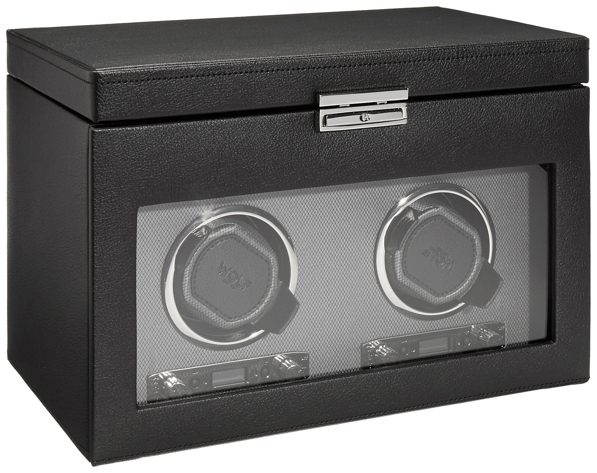 WOLF 456202 Viceroy Double Watch Winder with Cover and Storage, Black