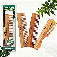 Midazzle Organic Pure Kacchi Neem Wood Comb for men and women | Natural & Eco-Friendly | Hair Growth, Dandruff Control, Frizz Control, Hair Straightening (Pack of 3)