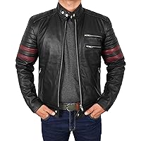 Mens Tyler Durden Fight Red Leather Jacket Hybrid Mayhem FC Retro Biker Coat