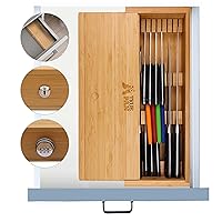 Kid Safe In-Drawer Bamboo Sharp Knives Holder & Organizer. (Knives Not Included). Multi Purpose Lock Box. Only 5.5 Inches Wide. Holds up tp 25 Knives. Best Knife Block Alternative!
