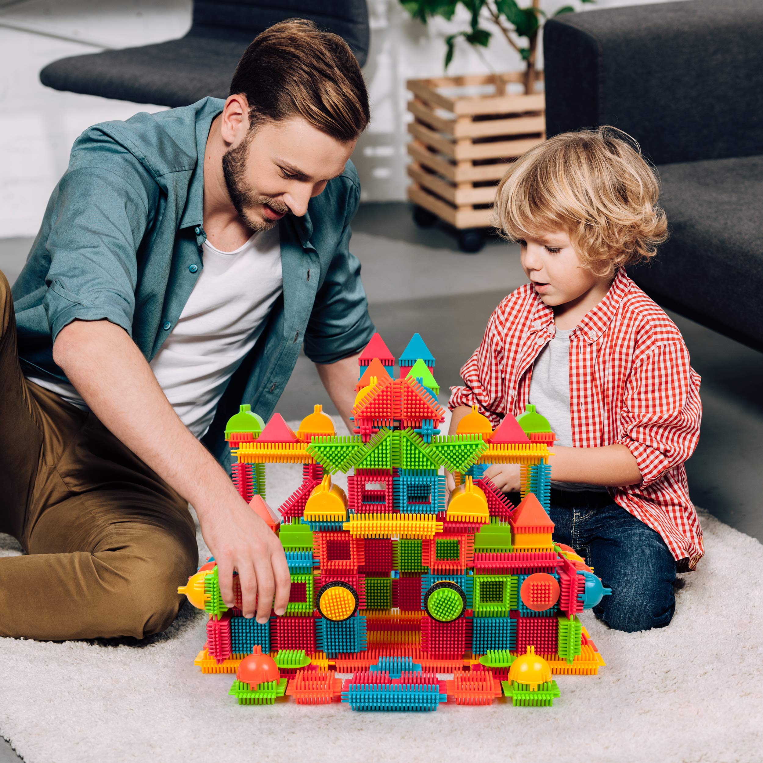 240pcs Bristle Lock Building Blocks+ Construction Engineering Kit Toy STEM Learning Toys Building Block Kids Early Education Playset w/Free IdeaBook, Power Drill, Clickable Ratchet Tiles Stacking Set