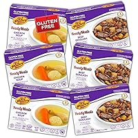Kosher for Passover Gluten Free Meals, Matzo Ball Chicken Soup + Beef Goulash (6 Pack - Variety) MRE Meat Ready to Eat, Prepared Entree Fully Cooked, Shelf Stable Food Microwave Dinner - Traveler