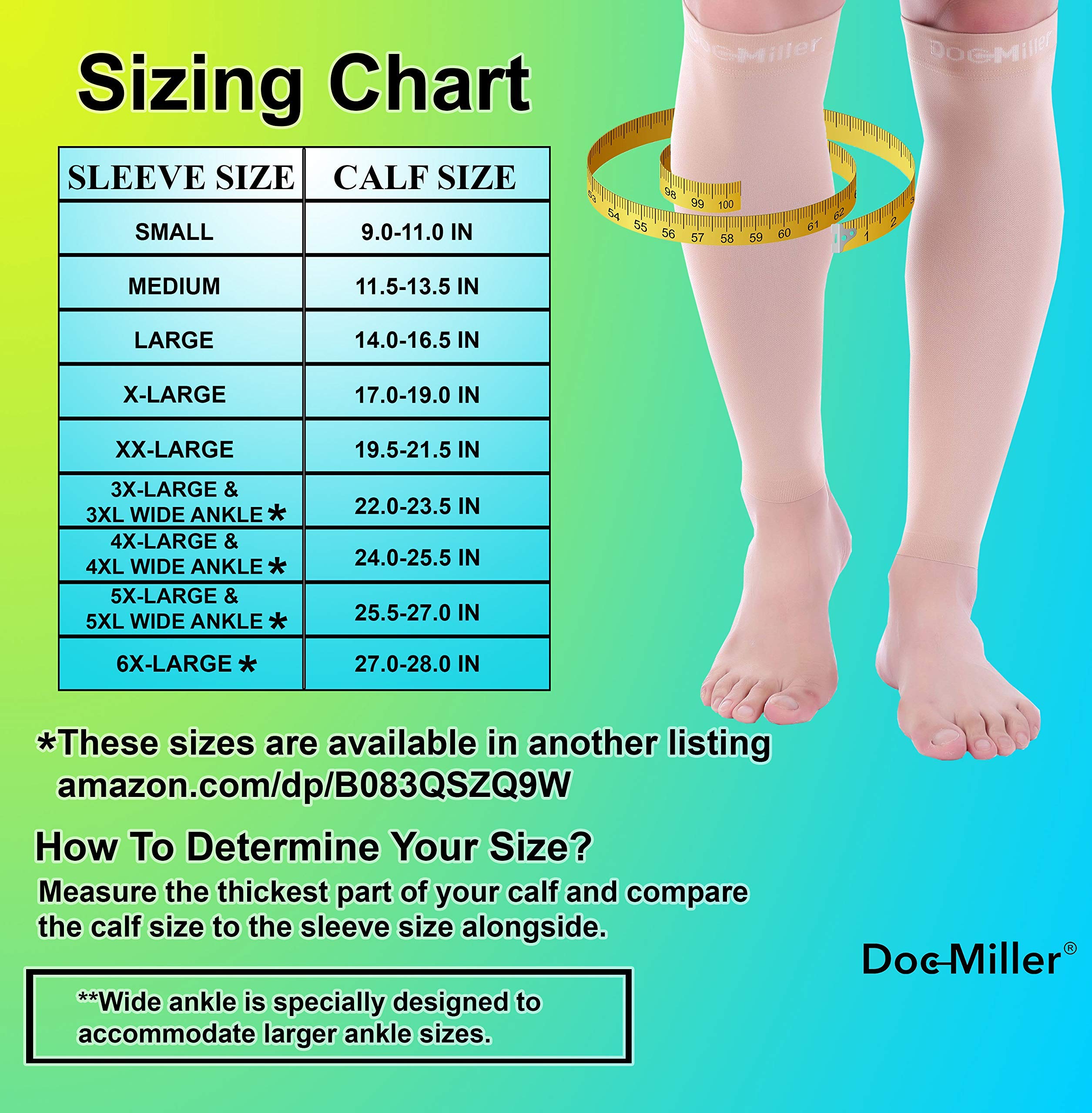 Doc Miller Calf Compression Sleeve Women and Men- 20-30 mmHg - 2 Pairs Calf Sleeve for Surgery Recovery Maternity Shin Splints Varicose Veins and Calf Injuries - XX-Large Size - Skin Nude Color