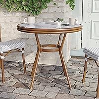 Lourdes Indoor/Outdoor Commercial French Bistro Table, PE, Glass Top, Bamboo Print Aluminum, 31.5