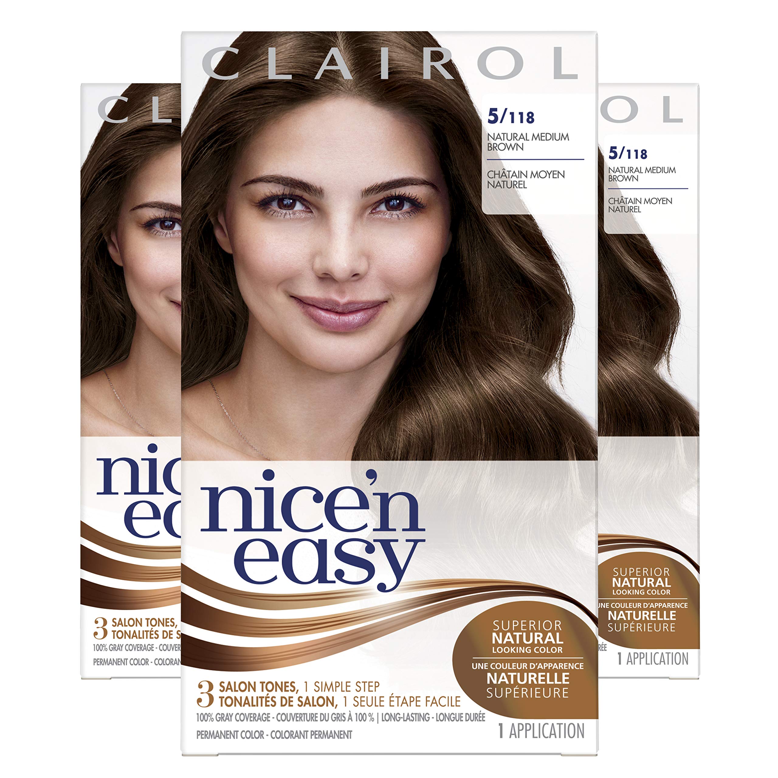 Clairol Nice'n Easy Liquid Permanent Hair Dye, 5 Medium Brown Hair Color, Pack of 3