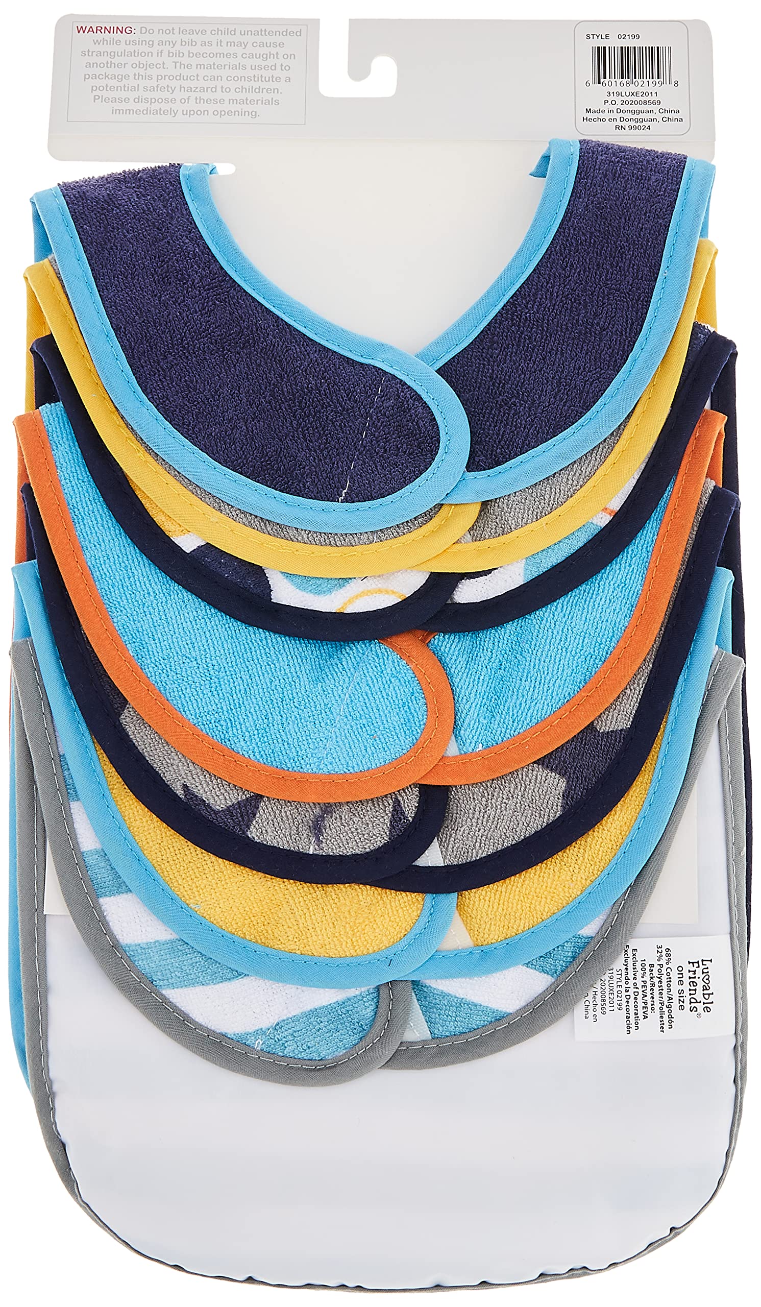 Luvable Friends Unisex Baby Cotton Terry Drooler Bibs with PEVA Back, Blue Rocket, One Size