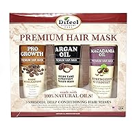 Difeel Premium Hair Growth & Frizz Taming Hair Mask 3-PC Set - Pro-Growth Hair Mask 8oz, Argan Oil Hair Mask 8oz, Macadamia Hair Mask 8oz