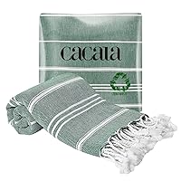Cacala 100% Turkish Cotton Kitchen Tea Towels, Highly Absorbent Luxury Soft Quick Drying Dish Towel with Hanging Loop for Gym, Yoga, Bath, Sports, Cleaning and Kitchen (23 x 36), Army Green