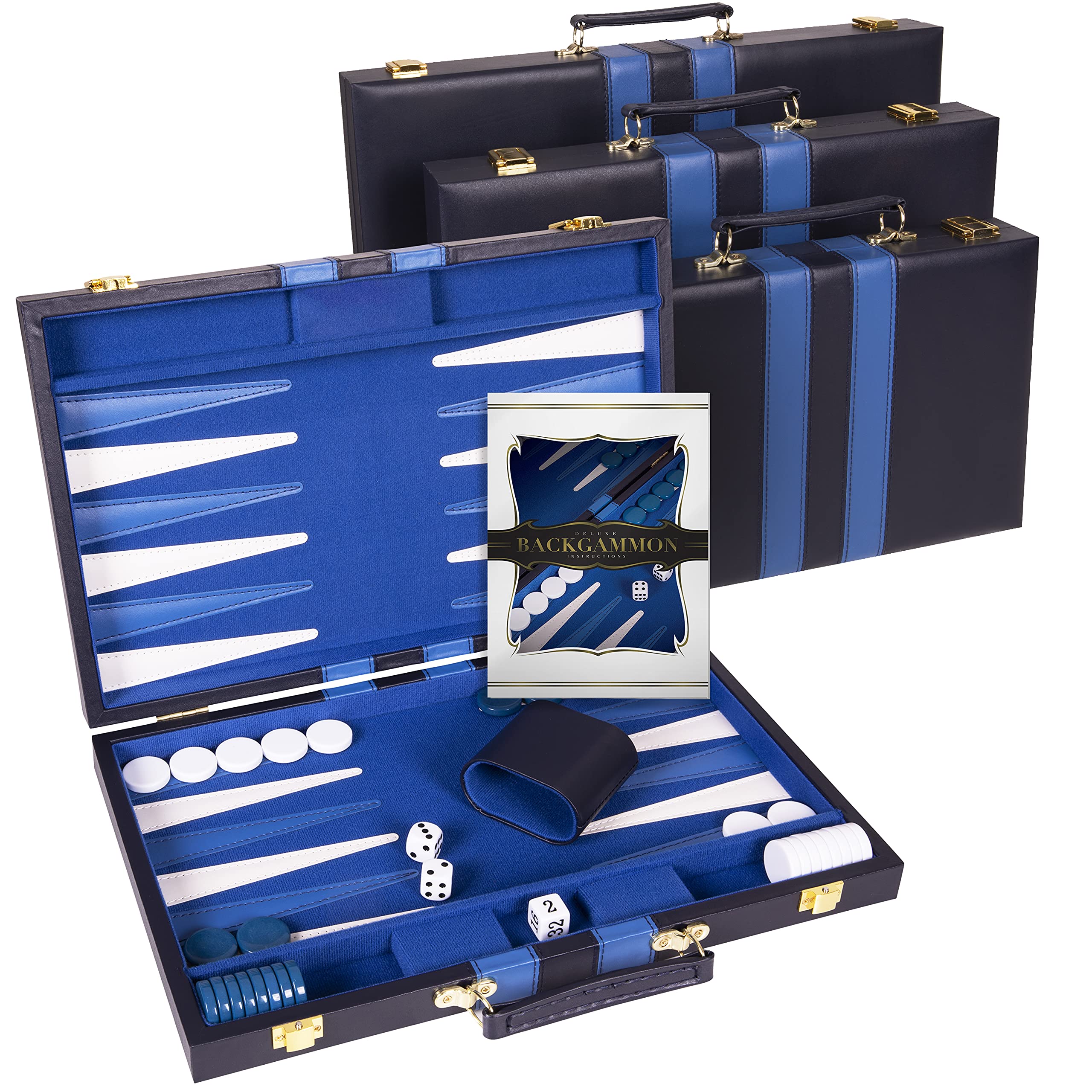 Crazy Games Backgammon Set - Classic Small Blue 11 Inch Backgammon Sets for Adults Board Game with Premium Leather Case - Best Strategy & Tip Guide (Blue, Small)