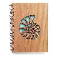 Nautilus Shell Wood Journal [Notebook, Sketchbook, Spiral Bound, Blank Pages, Father's Day, Gifts for Dad]