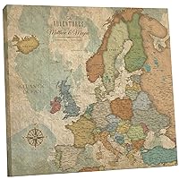 Holy Cow Canvas Personalized Europe Map on Canvas in Vintage Earth Tones, Travel Map with Pins to Mark Travels, European Pin Board, Maps for Wall Push Pin, Gift for Travelers (48