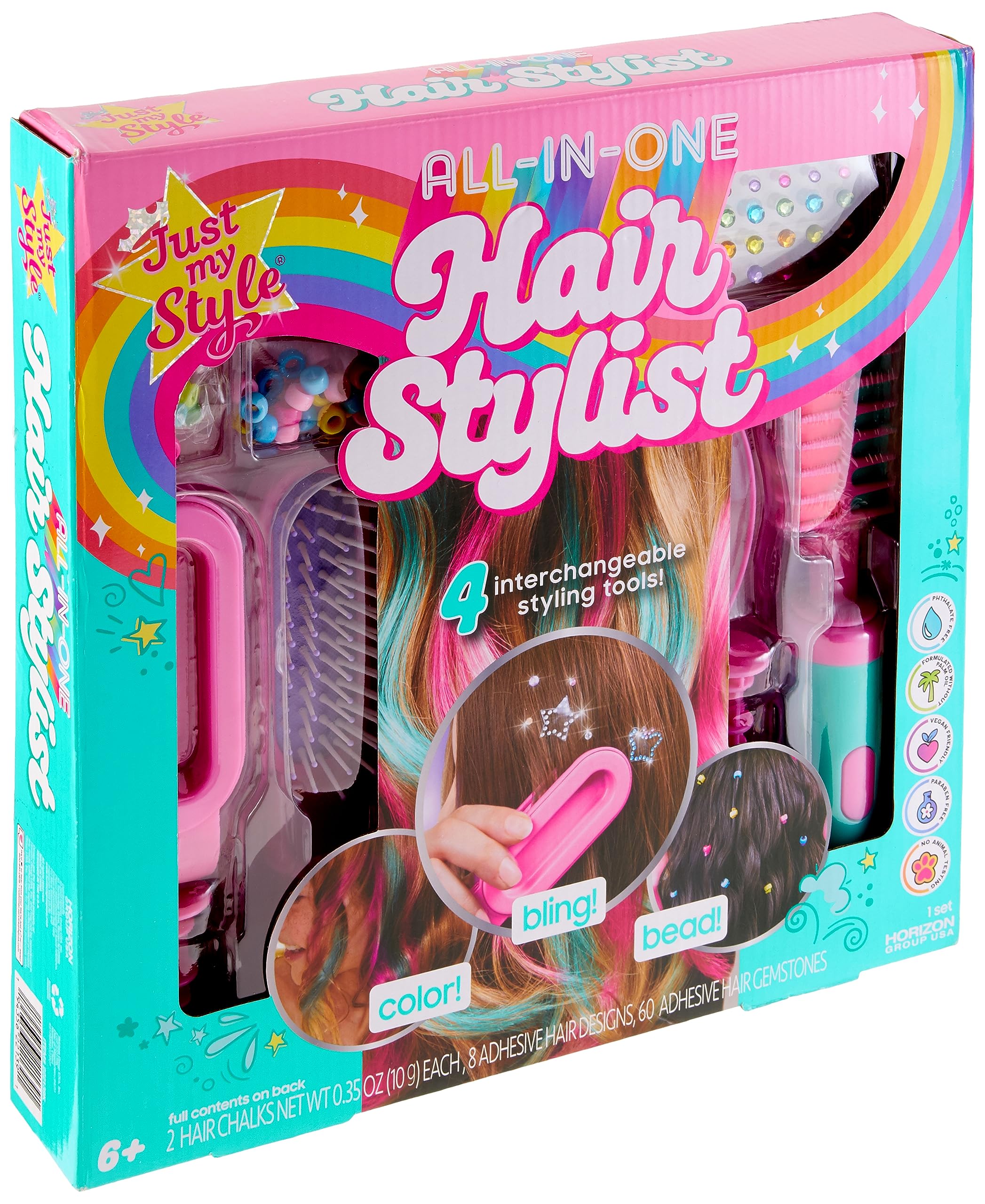 Buy Just My Style All-in-One Hair Stylist, 4-in-1 Hair Styling Tool,  Including Hair Gem Stamper, Hair Beader Tool, Hair Chalk, Hair Brush, Fun  for Sleepovers & Parties, Hair Accessories for Girls 8-12