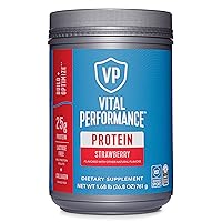 Vital Performance Protein Powder, 25g Lactose-Free Milk Isolate Casein & Whey Blend Protein Powder with 10g Grass-Fed Collagen Peptides, 8g EAAs, 5g BCAAs, Gluten-Free - Strawberry, 1.68lb