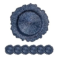 RYR 13 Inch Blue Charger Plates Plastic Plate Chargers for Table Setting Round Ganoderma Chargers for Dinner Plates Supplies for All Holidays and Parties Set of 6